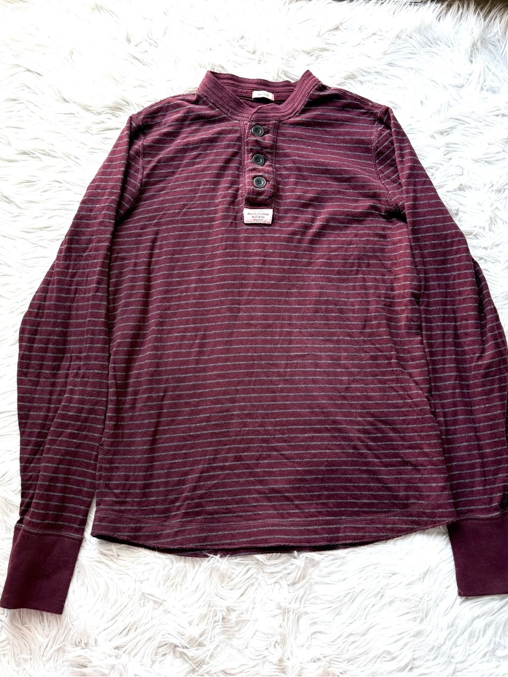 VTG Abercrombie & Fitch Muscle Fit Thermal Henley Shirt XXL Maroon Striped Y2K